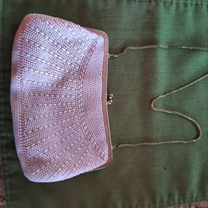 Vintage White Beaded Clutch | Purse | Prom Evening Purse 50s 60s